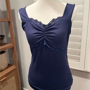 Navy Blue Lace Trim Tank Top